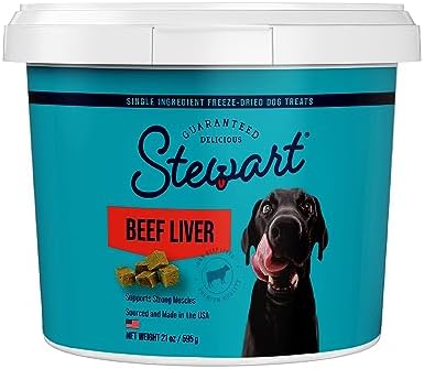  Stewart Freeze Dried Dog Treats, Beef Liver, Grain Free & Gluten Free, 21 Ounce Resealable Tub, Single Ingredient, Dog Training Treats