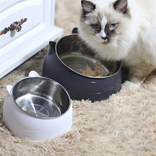  AYENCI Cat Automatic Water, Cat Dog Bowl Inclined Stainless Steel Cat Food Container Non Slip Base Pet Water Feeder Safeguard Neck Puppy Cats Bowls Supplies (Size : Branco)