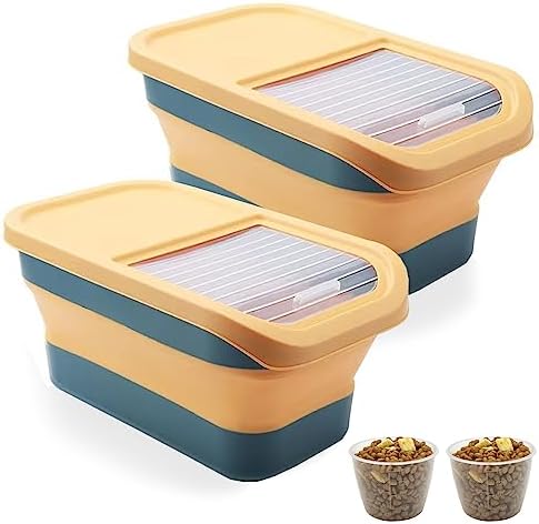  BNOSDM 2 Pack Folding Pet Food Storage Container, 15lb Dog And Cat Food Storage Bin, Clear Sliding Lid, Suitable For Pet Food, Rice, Flour, Plastic, Easy Storage Green