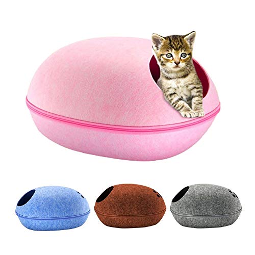  YangYan Pet Cat Bed Cave Sleeping House Nest Kennel Felt Cloth Zipper Pet Cat Basket Egg Shape Pet Bed Mat Cushion For Cats Small Dogs (Color : D, Size : 47x39x25cm)