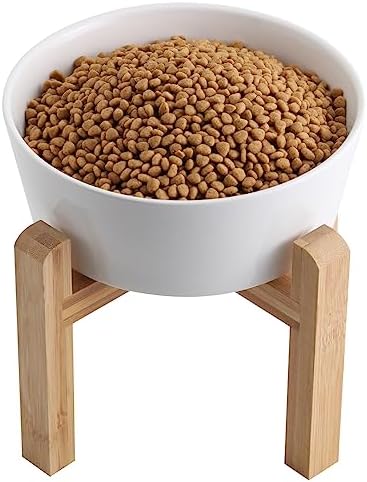  Addogyy Black Elevated/Raised Dog Bowl Ceramic With Wood Stand For Medium Large Breed,Dog Food Water Dish Heavy Wighted, Non Slip Modern Cute Porcelain Pet Bowl Extra Large Wide Mouth
