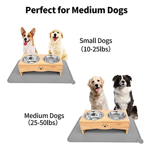  Raised Dog Bowls Stand For Small To Medium Dogs, Bamboo Elevated Dog Food And Water Bowls Feeder Holder (5" Tall With Mat, Bamboo)