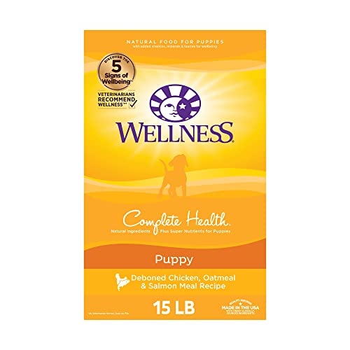  Wellness Complete Health Dry Puppy Food, Chicken, Salmon & Oatmeal, 15-Pound Bag