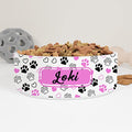GENERIC Dog Paws And Pink Hearts Pattern Personalized Pet Bowl Cat Bowls, Cute Dog Bowl With Name, Custom Ceramic Dog Cat Pet Bowls Available In Two Sizes