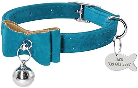 Kuntrona Cat Collar With Bell Personalized Kitten Puppy ID Tag Bowknot Collar Customized Cat Dog Collars Name Pink Blue Free Engraving Red XS