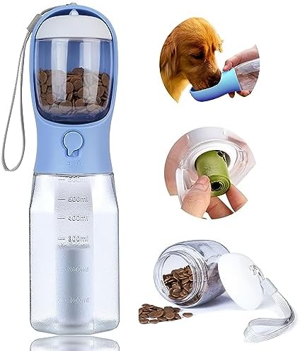  AVELORA Dog Water Bottle With Food Container, Portable Pet Dog Water Dispenser For Outdoor Walking,Hiking,Travel,Puppy Essentials,Puppy Supplies,Replaceable Waste Bags