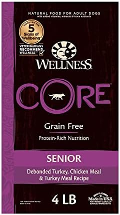  Wellness CORE Grain-Free Senior Dry Dog Food, Made In USA With Real Turkey And Natural Ingredients, With Nutrients For Immune, Joint, Skin & Coat Support, 24-Pound Bag