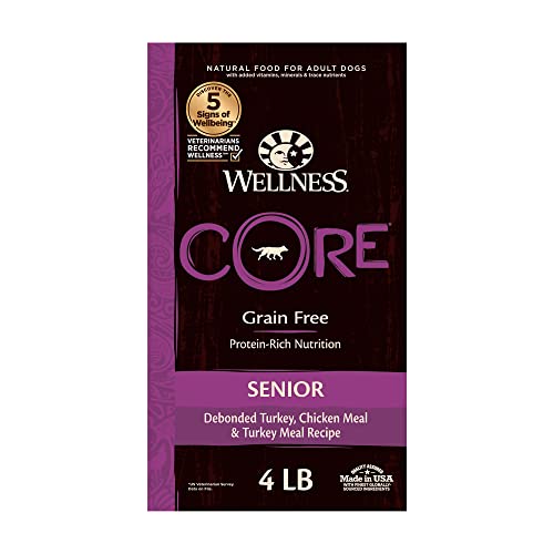  Wellness CORE Grain-Free Senior Dry Dog Food, Made In USA With Natural Ingredients, No Meat By-Product, Fillers, Artificial Flavors, Or Preservatives (4-Pound Bag, Turkey)
