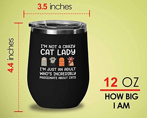  Flairy Land Cat Lady Black Wine Tumbler 12oz - Passionate About Cats -Cat Funny Gifts Cat Mom Cat Grandma Pet Paw Kitten Whiskers Cat Lovers Feline Cat Person Cat Rescuer
