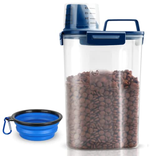  TIOVERY Upgraded Dog Food Storage Container Small, Cat Food Container Airtight, Pet Food Container Dispenser With Pour Spout, Measuring Cup And 4 Seal Buckles For Dogs, Cats, Birds (Blue)