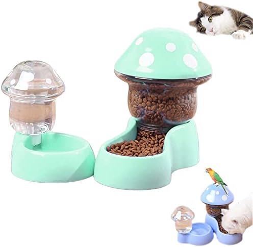  Mushroom Cat Feeder And Water Bowl Mushroom Shape Cat Feeder Mushroom Cat Food Feeder Pet Feeder And Water Food Dispenser Automatic For Small Large Pets Puppy Kitten Rabbit Bunny (Blue)