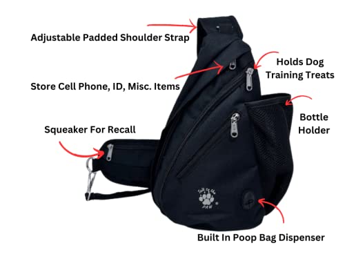 Talk To The Paw Dog Walking Bag - Training Treat Pouch - Poop Bag Dispenser - Dog Treat Bag With Hands Free Leash (Black)