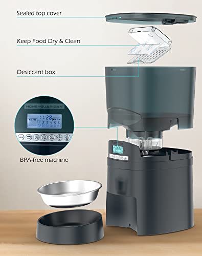  Cat Feeder, HoneyGuaridan 4.5L Automatic Pet Feeder For Dogs Food Dispenser Auto Cat Feeder – 6 Meal Portion Control, Distribution Alarm, Programmable Timer Feeder, Customizable Voice Recorder