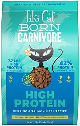 Tiki Cat Born Carnivore High Protein, Herring & Salmon Meal, Grain-Free Baked Kibble To Maximize Nutrients, Dry Cat Food, 2.8 Lbs. Bag