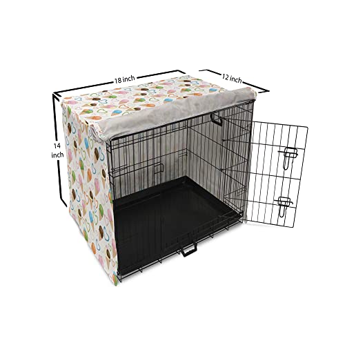  Lunarable Ice Cream Dog Crate Cover, Refreshing Summer Food With 3 Different Scoops And Colorful Hearts, Easy To Use Pet Kennel Cover For Small Dogs Puppies Kittens, 18 Inch, Multicolor