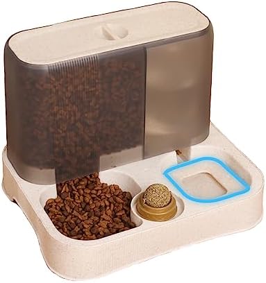  Automatic Pet Feeding Set, Small Dog And Cat Bowls For Food And Water, 1L Feeder And 2.8L Water Dispenser, Ideal For All Breed, 2-Pack（Grey）
