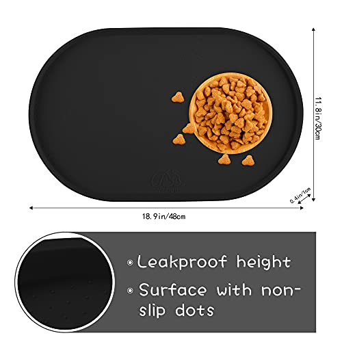  Yacee Silicone Dog Food Mat Waterproof, Easy Clean In Dishwasher, Pet And Cat Mats 0.5" Raised Edges, Placemat Tray To Stop Food Spills And Water Bowl Messes On Floor Large (Small, Black)