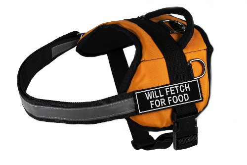  Dean & Tyler DT Works Fun Harness Will Fetch For Food Pet Harness, XX-Small, Fits Girth Size 18-Inch To 21-Inch, Orange/Black