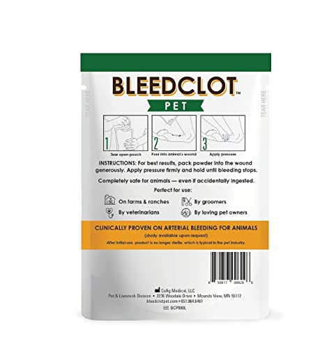  BleedClot Pet FirstAid Blood Clotting Powder | Stop Bleeding On All Animals Guaranteed | Minor Cuts To Arterial Bleeding | From Makers Of BleedStop | Veterinarian + Household Use (1 Pouch, 5 Oz)