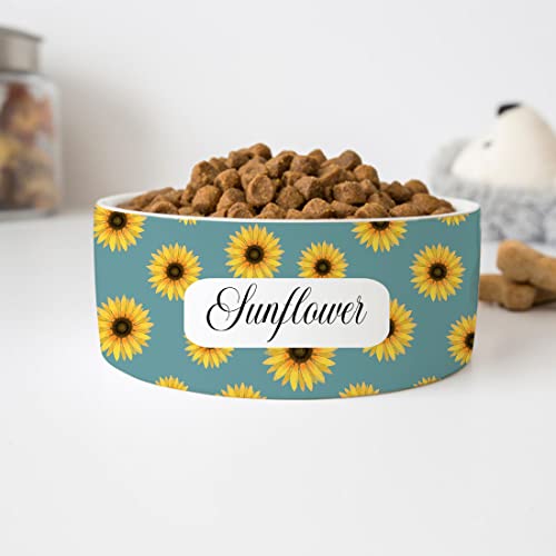 GENERIC Personalized Pet's Name Bowl, Sunflowers Pet Bowl Customized Name, Food Bowl For Dog, Cat Drinking Bowl, Ceramic Bowl Available In Two Sizes