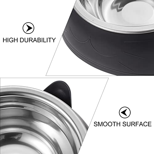  Hemobllo Stainless Steel Cat Bowl Non- Slip Puppy Base Cat Food Drinking Water Feeder