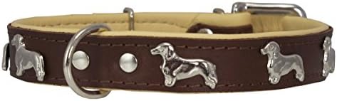  Dogs My Love Real Leather Soft Leather Padded Dog Collar Dachshund (10.5"-12" Neck; 3/4" Wide, Brown/Beige)
