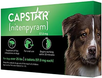  CAPSTAR (nitenpyram) Oral Flea Treatment For Dogs, Fast Acting Tablets Start Killing Fleas In 30 Minutes, Medium & Large Dogs (Over 25 Lbs), 6 Doses