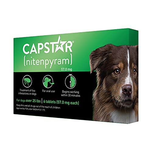  CAPSTAR (nitenpyram) Oral Flea Treatment For Dogs, Fast Acting Tablets Start Killing Fleas In 30 Minutes, Medium & Large Dogs (Over 25 Lbs), 6 Doses