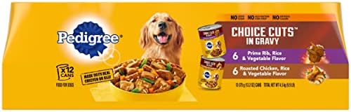  PEDIGREE CHOICE CUTS IN GRAVY Adult Canned Soft Wet Dog Food Variety Pack, Prime Rib, Rice & Vegetable Flavor And Roasted Chicken, Rice & Vegetable Flavor, 13.2 Oz. Cans (Pack Of 12)