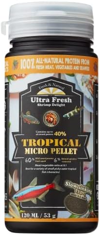  Ultra Fresh Tetra Fish Food, Slow Sinking, All Natural Ingredients, Wild Sword Prawns, Spirulina, Natural Color Enhancement, Small Granules For Small Fish, Tropical Micro Pellet 4.6 Oz