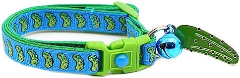  Pickle Cat Collar With Bell | Safety Breakaway Collar | Adjustable Large Size Or Kitten Collar (Small(10lbs & Less), Blue)
