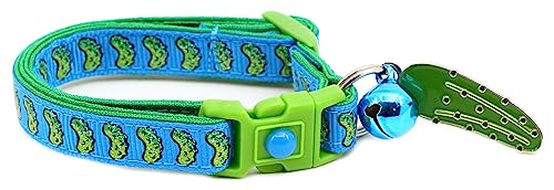  Pickle Cat Collar With Bell | Safety Breakaway Collar | Adjustable Large Size Or Kitten Collar (Small(10lbs & Less), Blue)