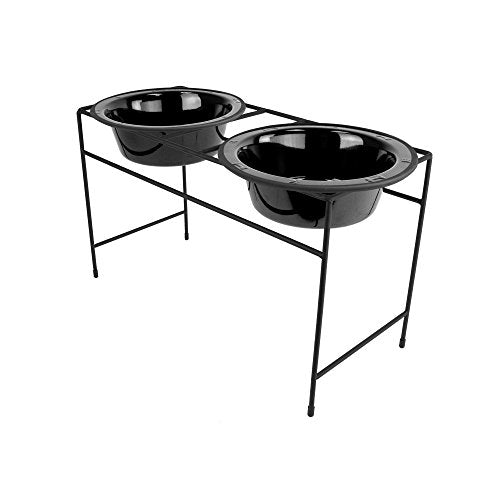  Platinum Pets Double Diner Feeder With Stainless Steel Dog Bowls, 3.5 Cup/28 Oz, Midnight Black, Medium