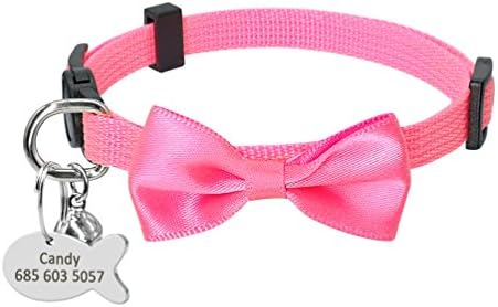  Breakaway Cat Dog Collar Quick Release Safety Kitten Cats Collar With Engraved Fish ID Tag Name Bowknot With Bell Hot Pink XS