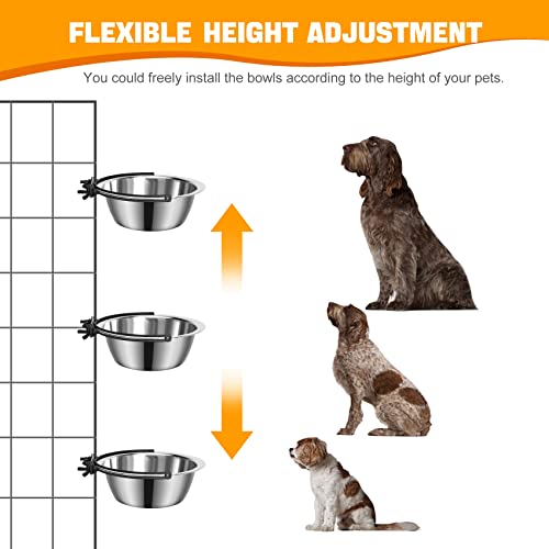  Dog Bowls, Dog Bowl For Crate, 2 Pack Pet Food Water Bowl Dog Bowls For Cage Hanging Non-Spill Feeder Bowls Stainless Steel Cat Pet Bowls With Clamp Holder Crate Feeder Dish For Puppy Dogs Cats Pets