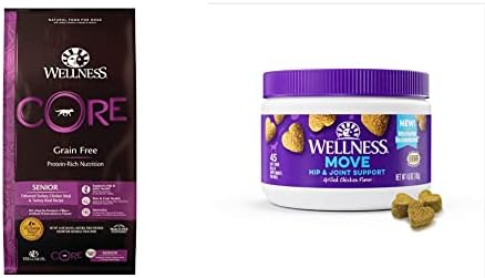  Wellness CORE Grain-Free Senior Dry Dog Food, Made In USA With Real Turkey And Natural Ingredients, With Nutrients For Immune, Joint, Skin & Coat Support, 24-Pound Bag