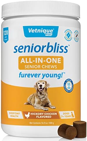  Vetnique Labs Seniorbliss Aging Dog (7+) Senior Dog Vitamins And Supplements, Supports Heart, Allergy, Arthritis, Skin And Coat - Furever Young (Probiotic Chew, 30ct)