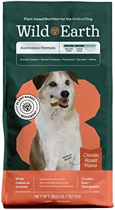  Wild Earth Vegan Dry Dog Food Performance Formula | Plant-Based Vegetarian Kibble | Wheat-Free, Allergen-Free, Veterinarian-Developed | Veggie Chick'n Kabob Flavor, 4lb Bag