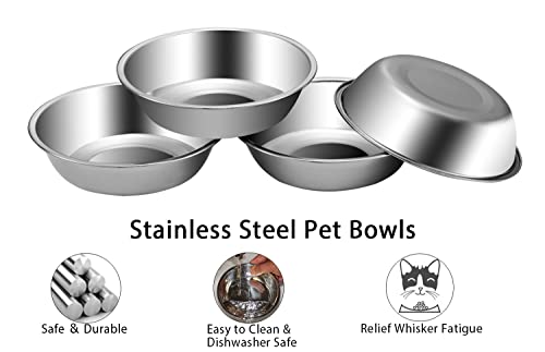  Stainless Steel Dog Cat Bowls, 4 Pack Shallow Cat Dishes For Food And Water, Metal Whisker Relief Pet Bowl For Small Dogs And Cats, 12oz