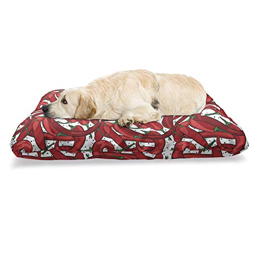  Ambesonne Peppers Pet Bed, Pattern Of Chili Peppers With Dotted Background Vegan Spicy Food Theme, Chew Resistant Pad For Dogs And Cats Cushion With Removable Cover, 24" X 39", Vermilion Ruby Green