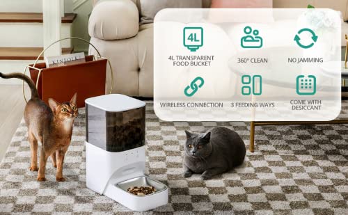  Automatic Cat Feeder; Timed Cat Feeder With APP Control; Dog Food Dispenser With Stainless Steel & Lock Lid; Up To 20 Portions 10 Meals Per Day; 30S Voice Recorder; 4L Programmable Pet Feeder