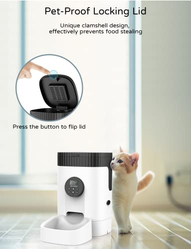  SHANDII Automatic Cat Feeder, 4L Programmable Pet Food Dispenser With Timer And Portion Control, 1-4 Meals Per Day, Button-Lock Lid With Desiccant Bag, 10s Voice Recorder