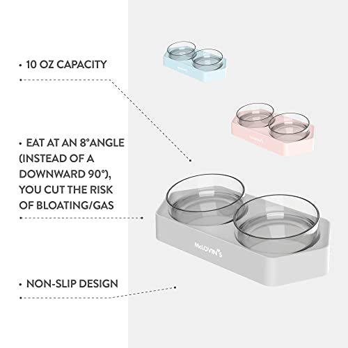  McLovin's 8 Degree Tilted Design Slanted Dual Angled Bowl For Dogs And Cats - Grey Tilted Dog Food Bowl Pet Feeder With Non-Skid & Non-Spill Design - Easier To Reach Food And Improve Digestion