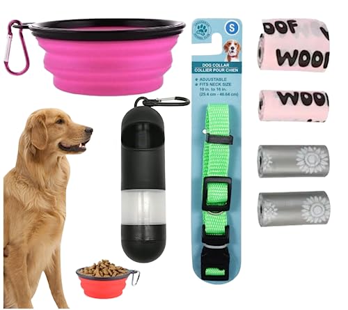 GENERIC Random Color 11 Oz Collapsible Dog Cat Travel Bowl With 70 Waste Bags Dog Collar Waste Bag Dispenser With Santizer