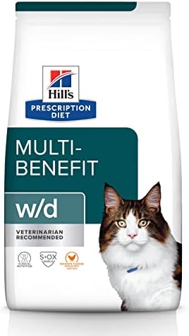  Hill's Prescription Diet W/d Multi-Benefit Digestive/Weight/Glucose/Urinary Management Chicken Flavor Dry Cat Food, Veterinary Diet, 4 Lb. Bag