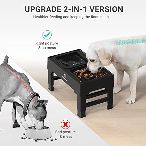  KungFuPet Elevated Dog Bowls, 2-in-1 Raised Slow Feeder Dog Bowls Stand With Anti Spill Water Bowl 4 Height For Large Medium Dogs, Non-Skid No Shaking Dog Food Bowl [Upgrade Version]