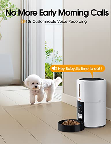  WOPET Timed Automatic Cat Food Dispenser, Automatic Pet Feeder For Cat And Small Medium Dogs, 1-6 Meals Daily With Portion Control, 10s Meal Calls (White + Black)