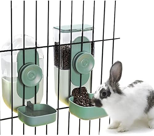  Gravity Rabbit Feeder And Water Dispenser Set, Hanging Automatic Cat Food And Water Dispenser Food Bowl For Bunny Guinea Pig Ferret (Pink)