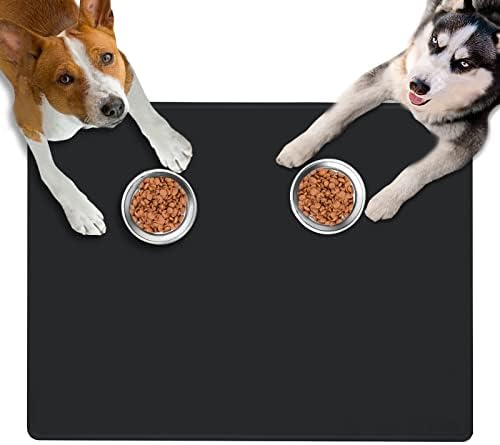  Dog Feeding Mat For Food And Water Bowls, 39.4"x29.5" Extra Large Silicone Pet Food Mat, Waterproof Dog Placemat For Protecting Floors, Non-Slip, Black