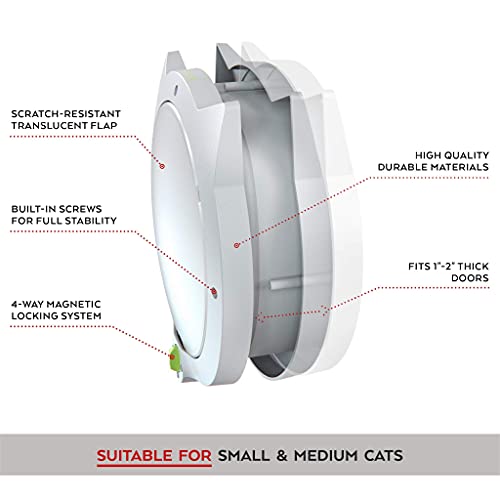  BOPOMOFO Cat Door 4 Way Locking Cat Flap, Weatherproof Pet Door For Interior Doors & Exterior Doors Inner Size 8.27"x8.27" (White) CD-01-W